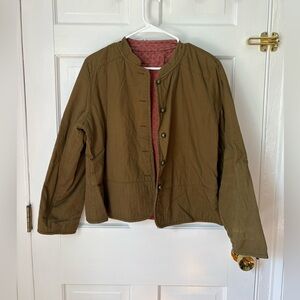 Reversible Quilted Jacket, Army Green / Pink Paisley, Hanten Kimono-Style